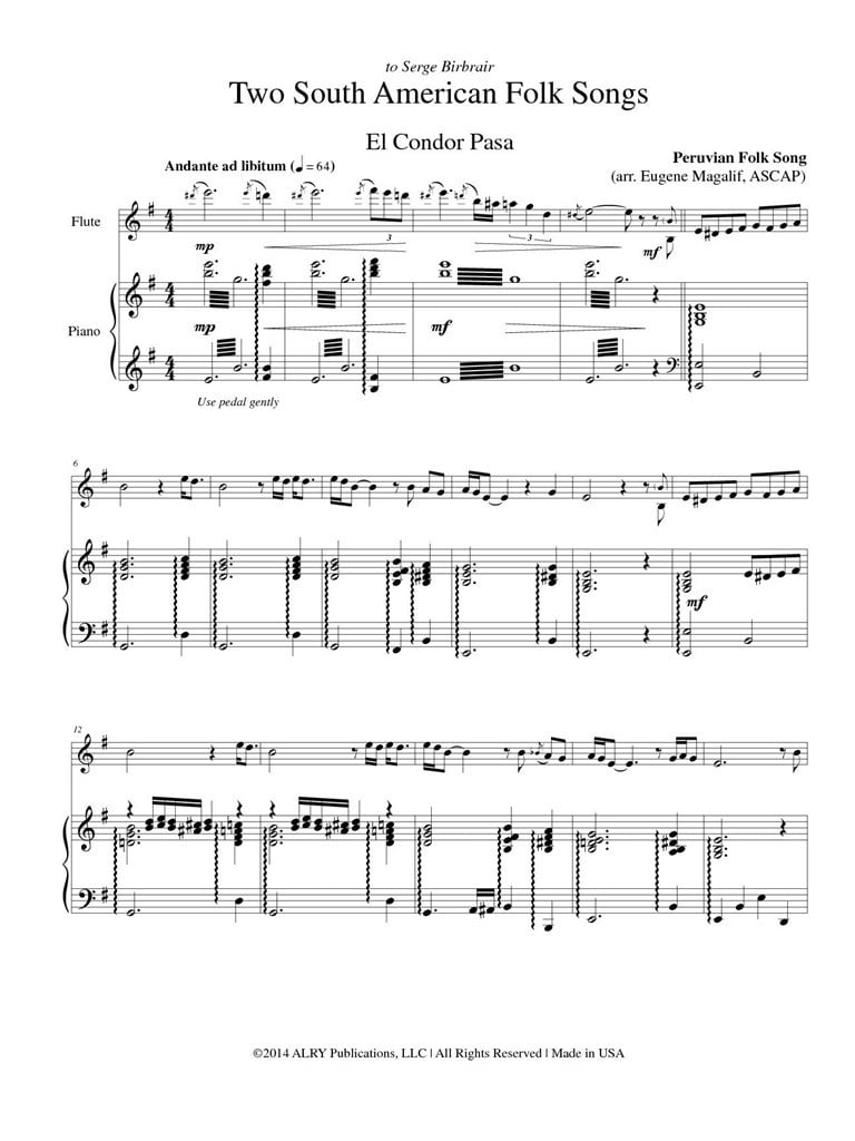 Two South American Folk Songs For Flute and Piano